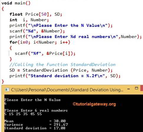 Calculate C++ Mean Variance Standard Dev Values